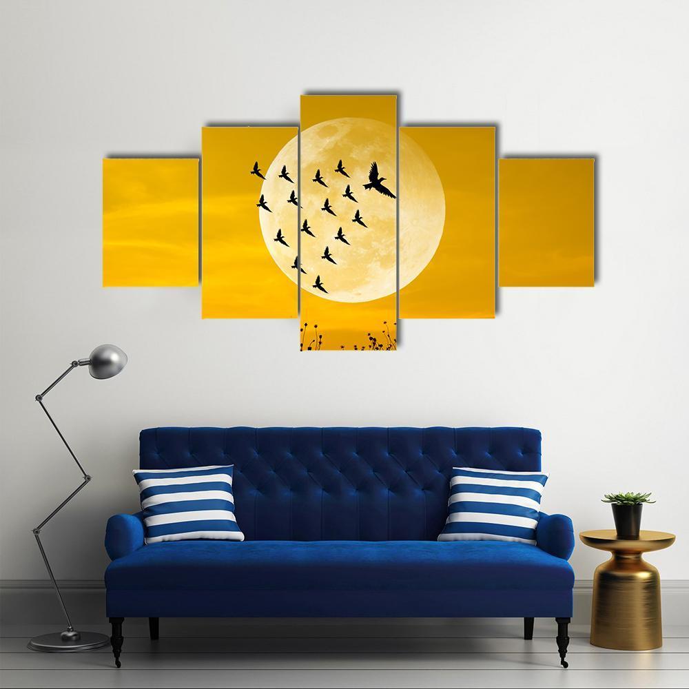 Leadership Concept With Moon And Birds – Nature Canvas Wall Art