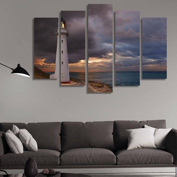 Lighthouse At Sunrise Castle – Nature Canvas Wall Art