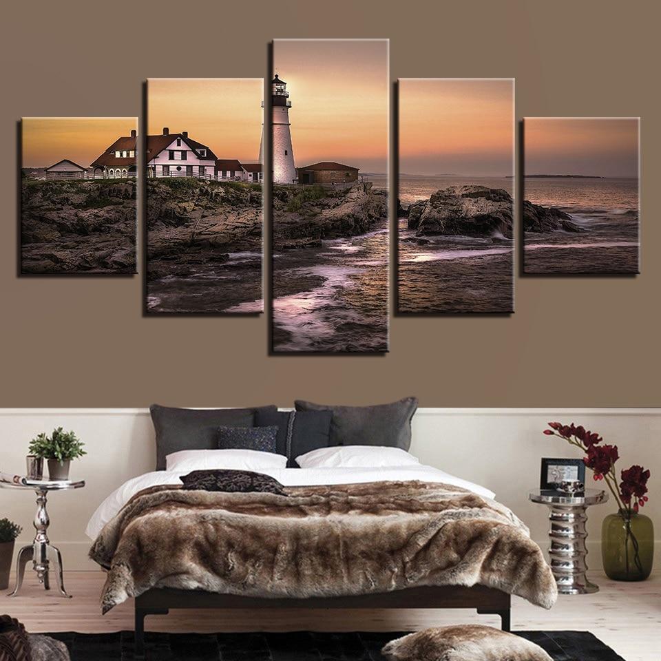 Lighthouse House Sea – Space Canvas Wall Art
