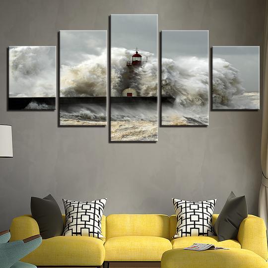 Lighthouse In A Storm Giant Wave – Nature Canvas Wall Art