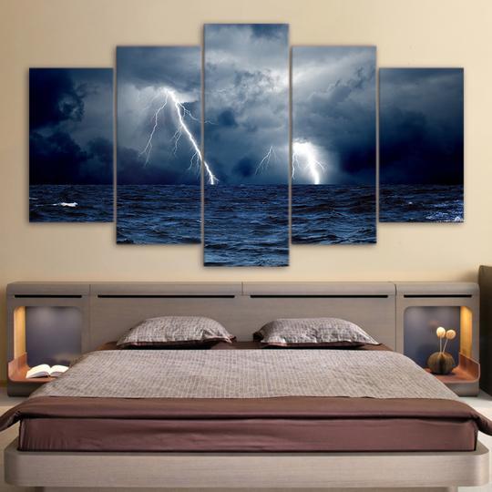 Lightning Storm At Sea – Nature Canvas Wall Art