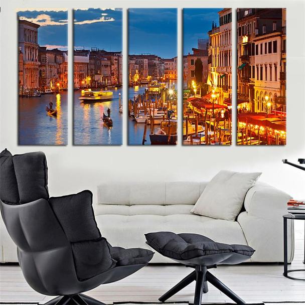 Limited Edition Venice Gondola River Night Scene – Nature Canvas Wall Art