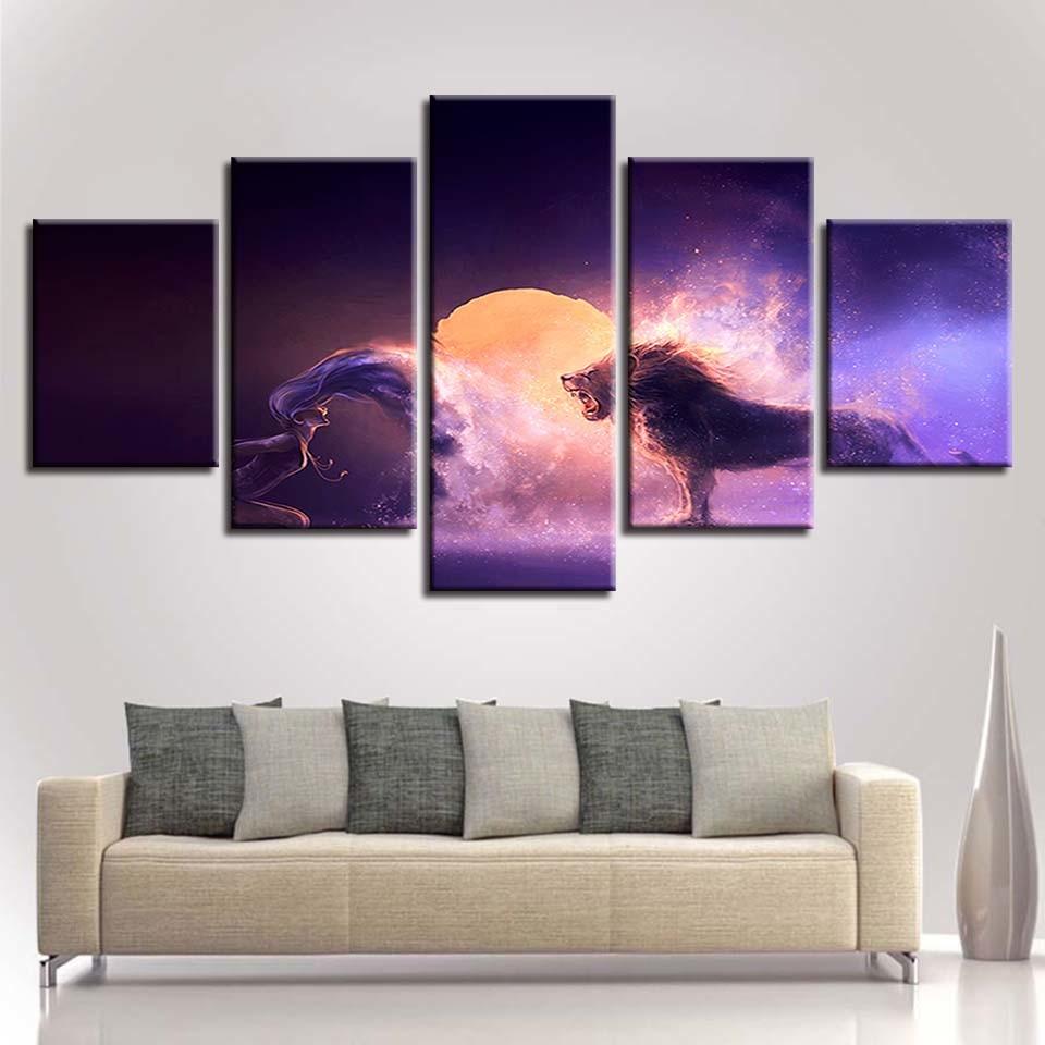 Lion And Woman Color – Abstract Canvas Wall Art