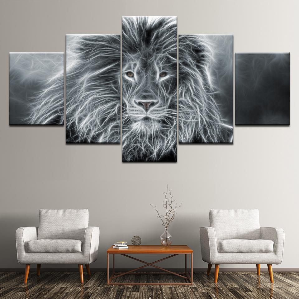 Lion Animal Abstract Black And White – Animal Canvas Wall Art