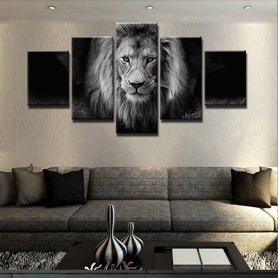 Lion Animal Wild Black And White Beautiful Modern – Animal Canvas Wall Art