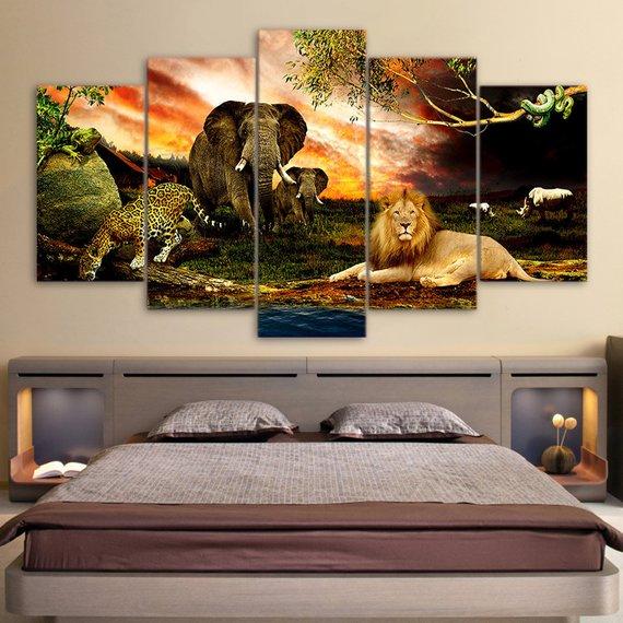 Lion Elephant Cheetah Forest Animals – Animal Canvas Wall Art