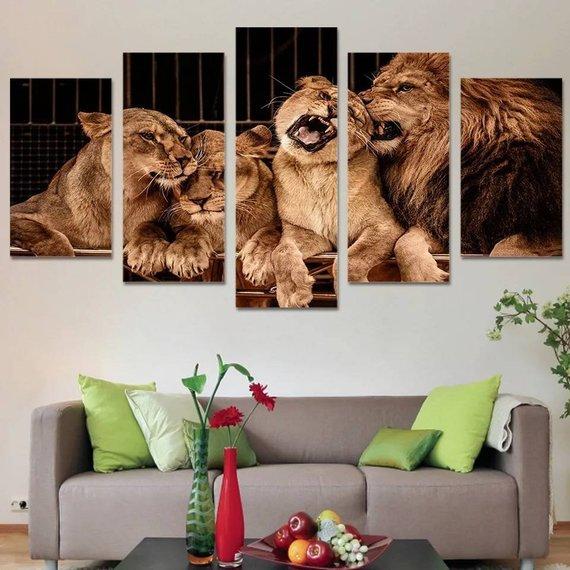 Lion Family Mural – Animal Canvas Wall Art