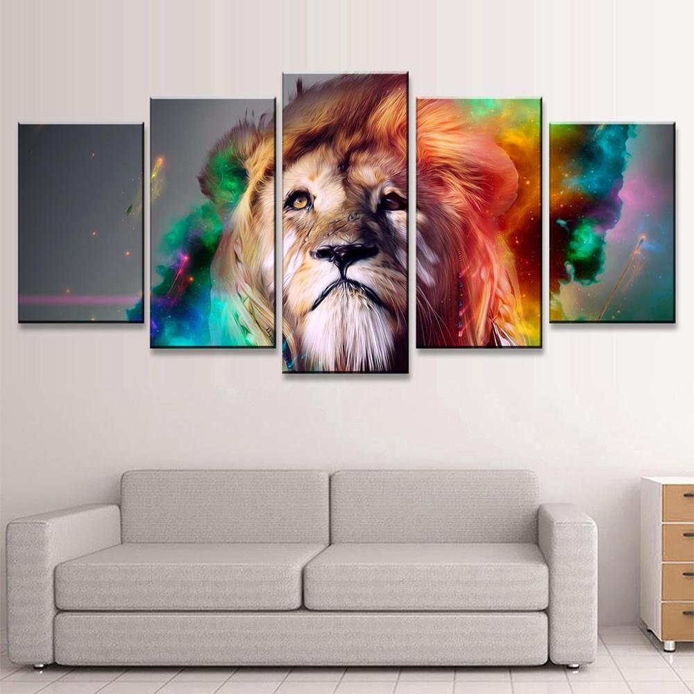 Lion In Colourful – Animal Canvas Wall Art