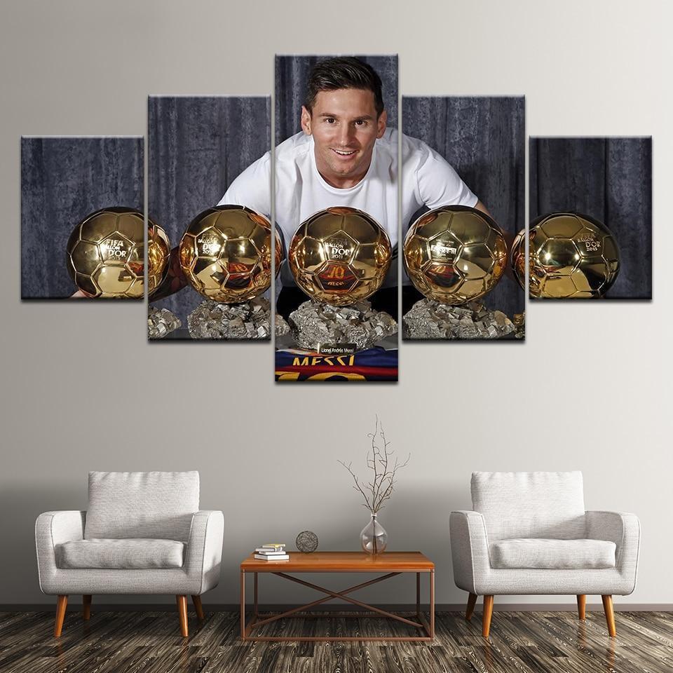Lionel Messi With 5 Golden Globe Award Soccer Canvas Wall Art