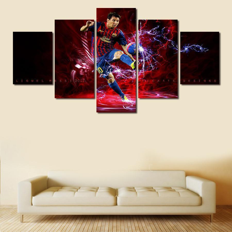 Lionel Messi Thunder Logo Soccer Canvas Wall Art