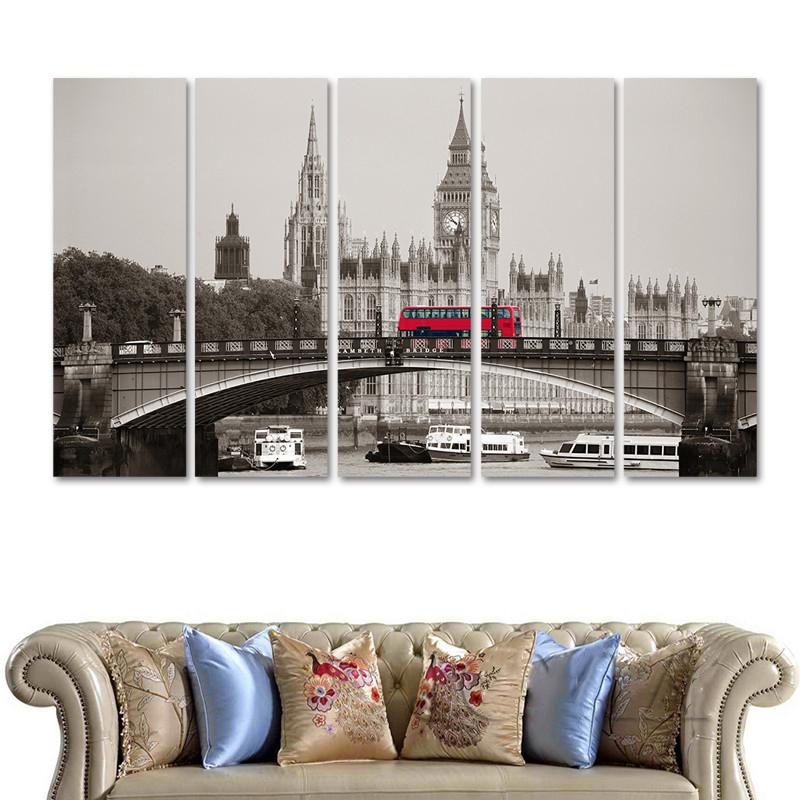 London City Parliament Building And Red Bus Lambeth Bridge – Nature Canvas Wall Art