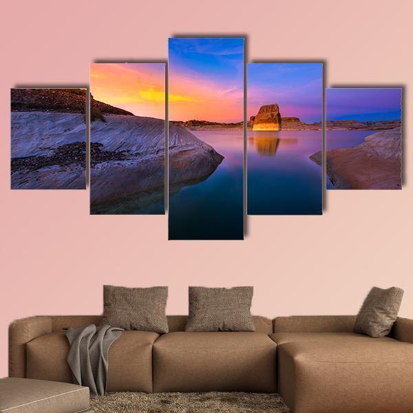 Lone Rock Beach At Sunset Calm Lake Powell Utah Nature – Canvas Wall Art