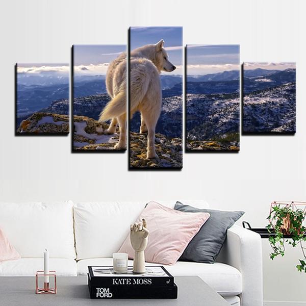 Lone Wolf Mountain Ocean – Animal Canvas Wall Art