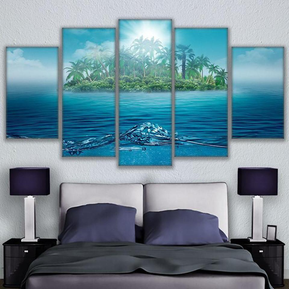 Lonely Island Ocean Landscape Sea Water Trees Palms – Nature Canvas Wall Art