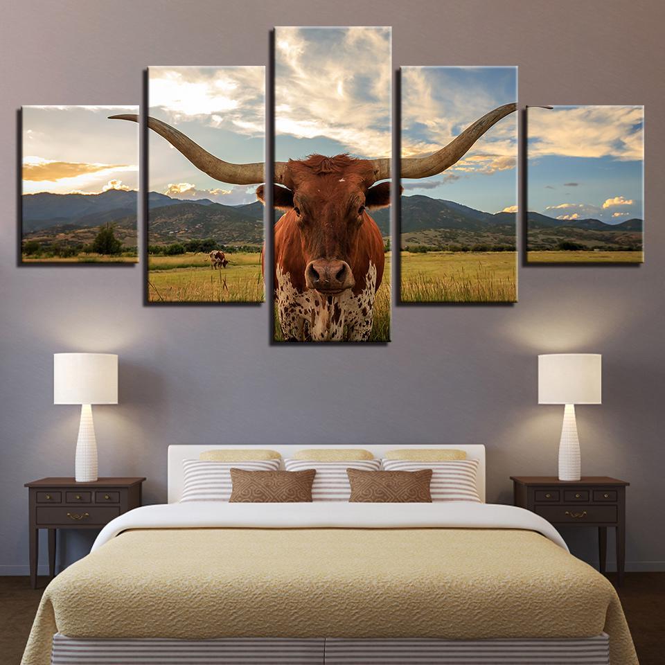 Long Horncattle Animal Ox – Animal Canvas Wall Art