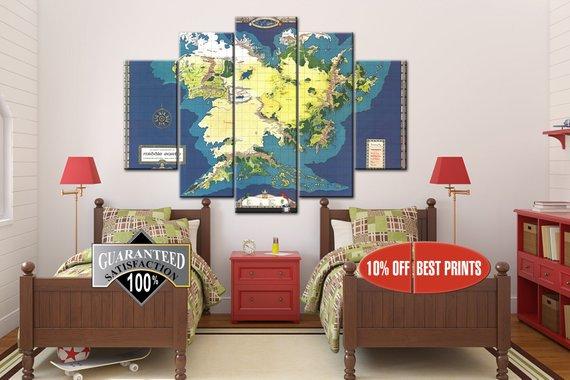 Lotr Middle Earth Map, Lord Of The Rings – Movie Canvas Wall Art