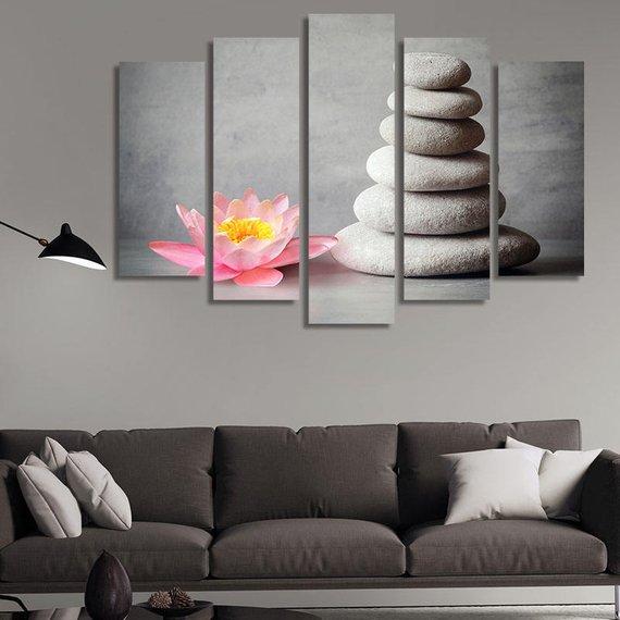 Lotus Beside The Rocks – Abstract Canvas Wall Art