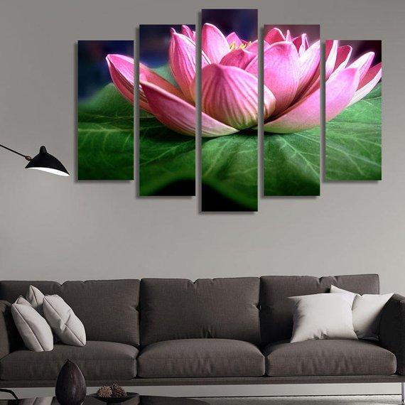 Lotus Flower Pink Green Leaves – Nature Canvas Wall Art