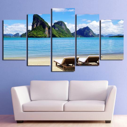 Lounge Chairs On A Beach In The South Pacific – Space Canvas Wall Art