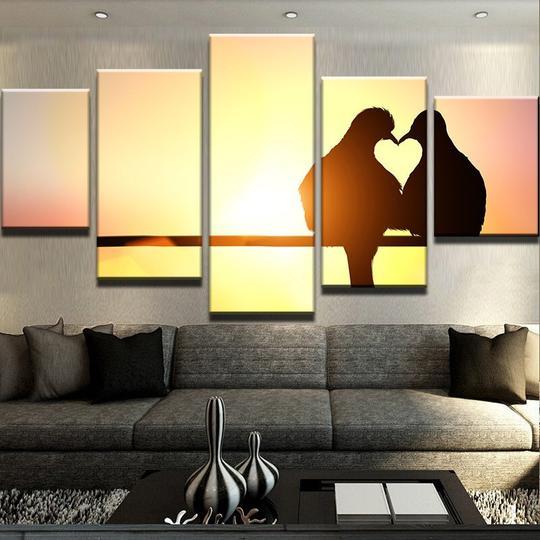Love Birds Doves At Sunset – Animal Canvas Wall Art