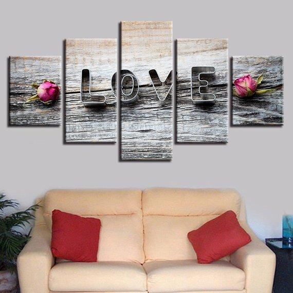 Love Flowers Barn Wood Style – Abstract Canvas Wall Art