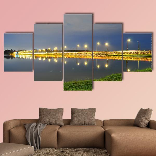 Lower Seletar Reservoir Surrounded By Green Grass And Lightings – Nature Canvas Wall Art