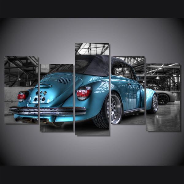 Lowered Blue Volkswagen Bug Beetle Conv 01 – Automative Canvas Wall Art