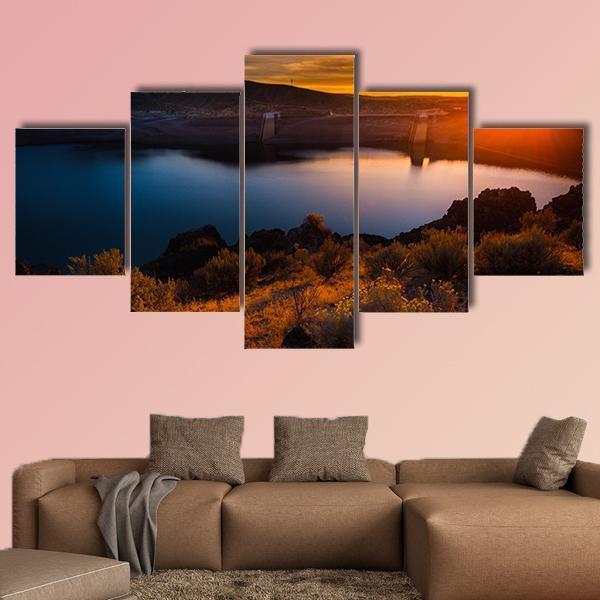 Lucky Peak Lake Dam At Sunset Ada County – Nature Canvas Wall Art
