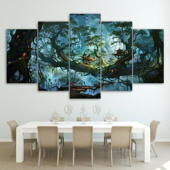 Magic Forest Night Trees Fantasy Forest Trees – Nature Canvas Wall Art