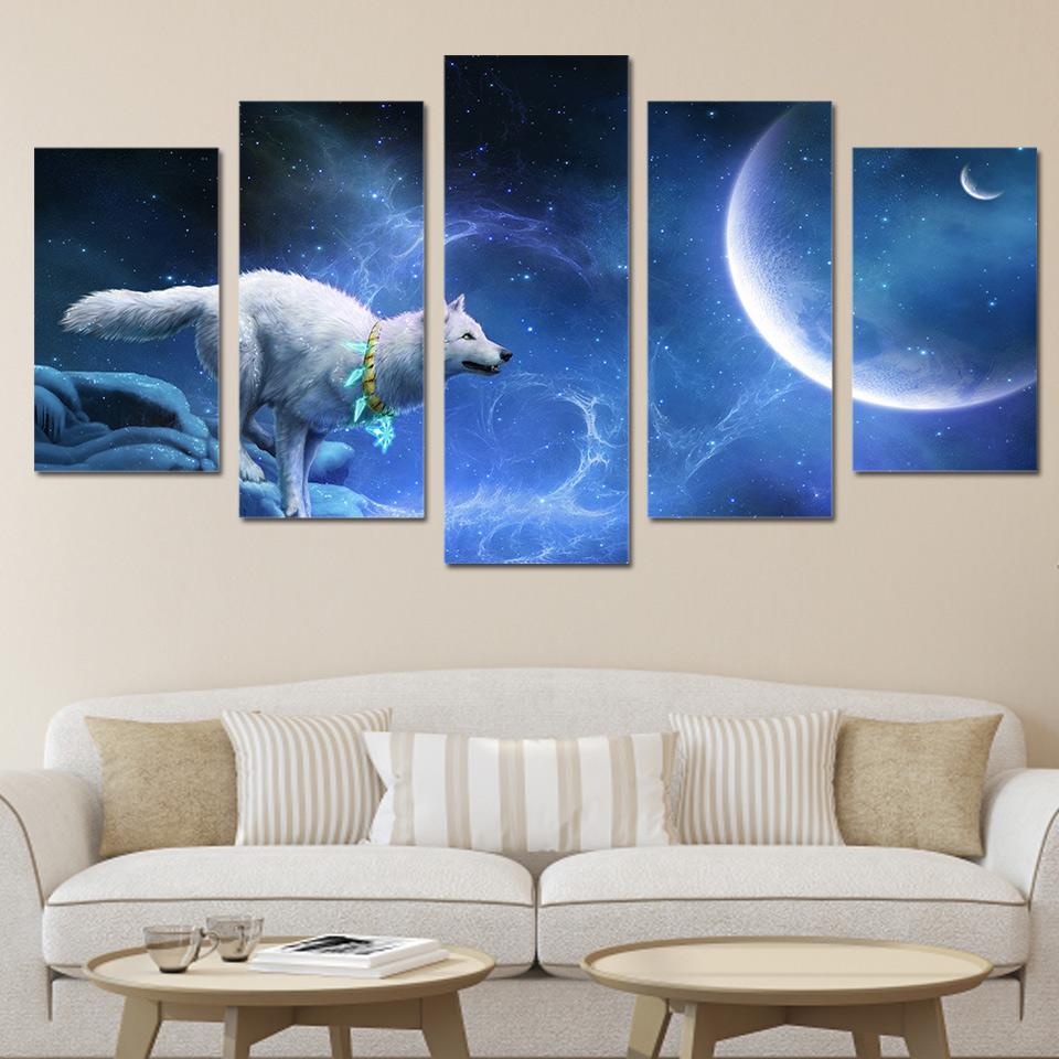 Magic White Wolf – Abstract Animal Canvas Wall Art