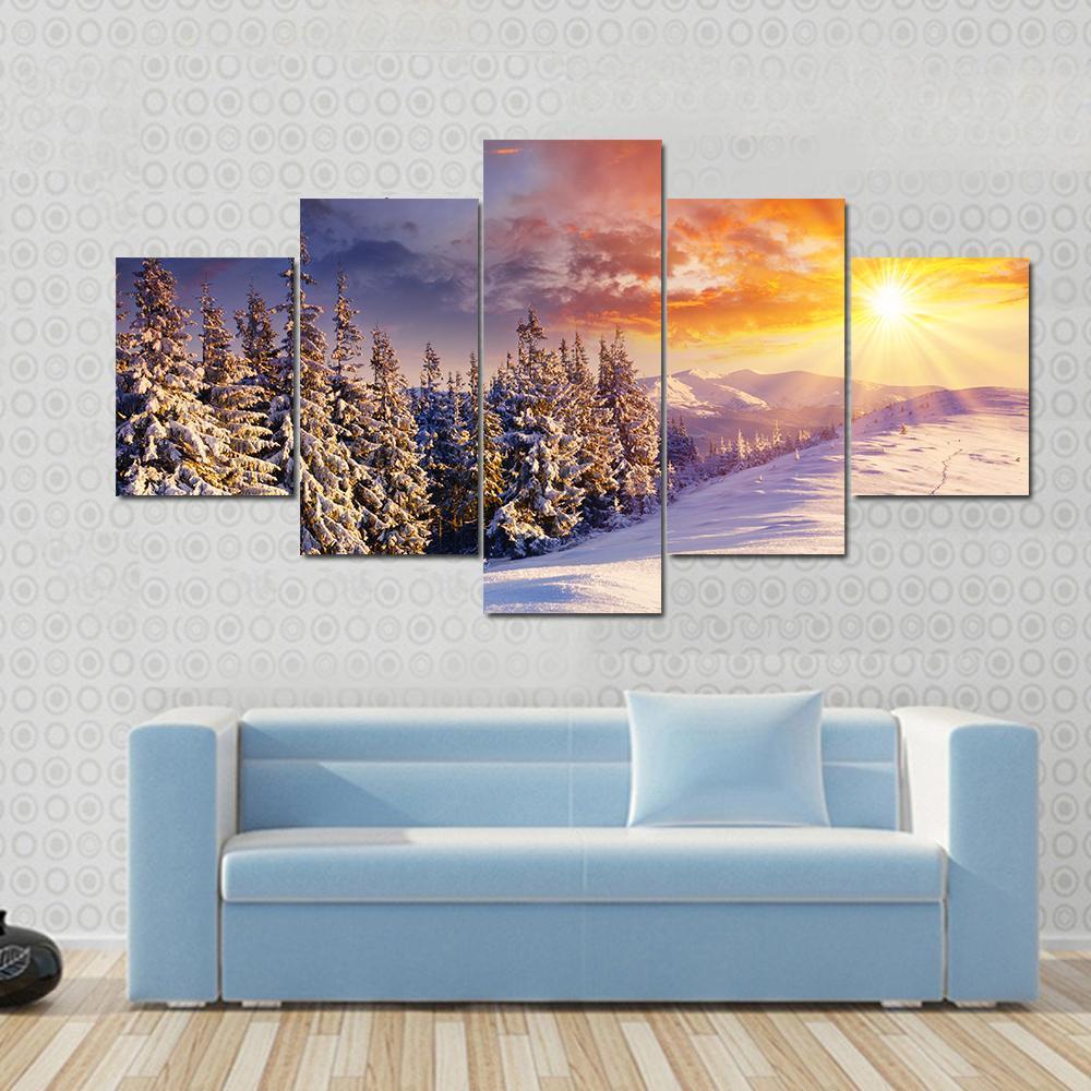 Majestic Sunset In The Winter Mountains Landscape – Nature Canvas Wall Art