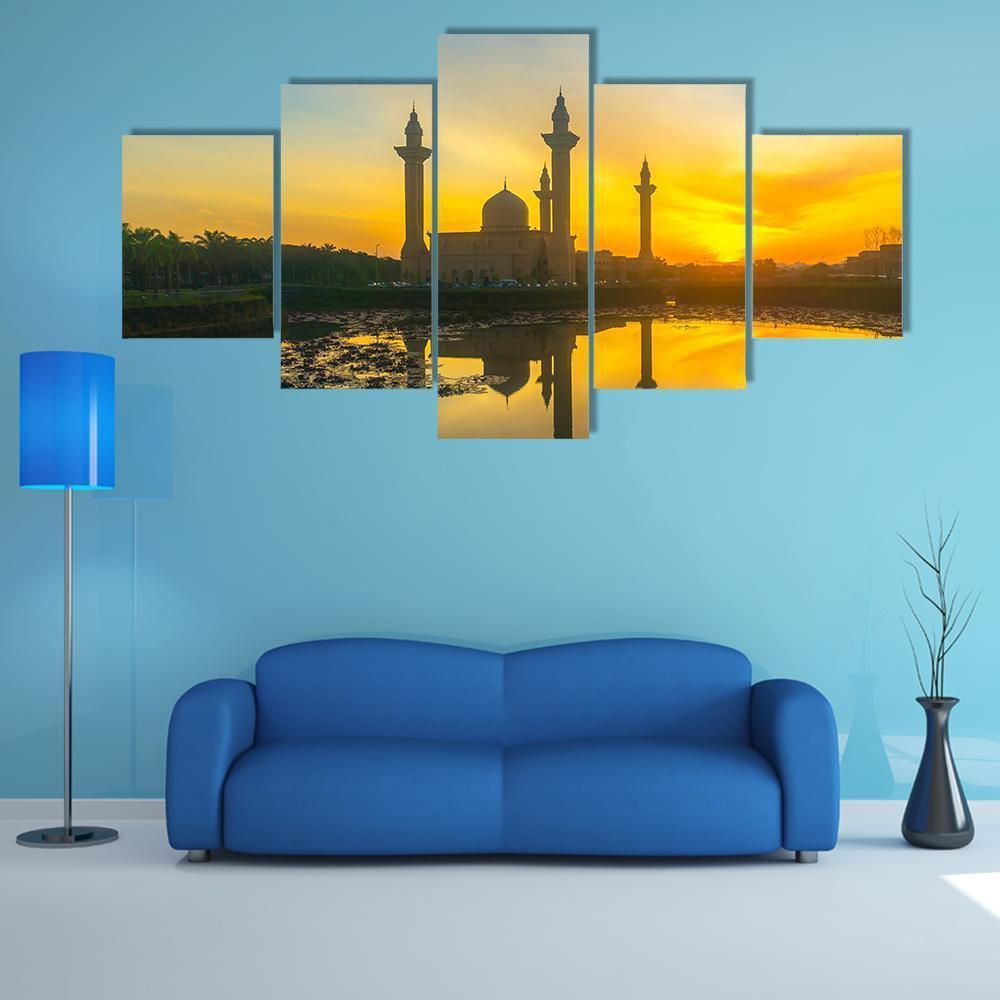 Malaysia Mosque Silhouetted At Sunrise – Nature Canvas Wall Art
