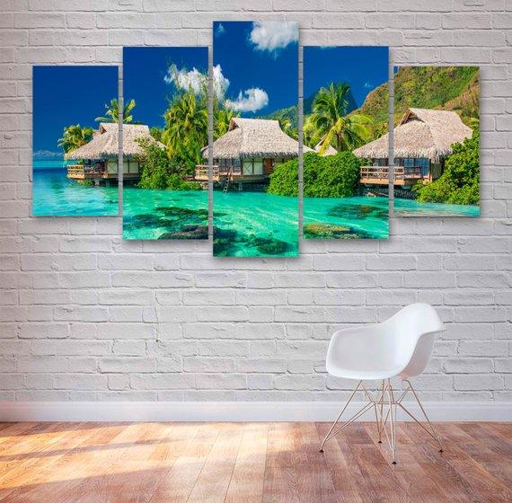 Maldives Beach Huts Tropical – Nature Canvas Wall Art