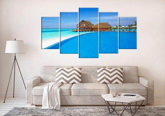 Maldives Islands Bungalow Maldives Large – Nature Canvas Wall Art