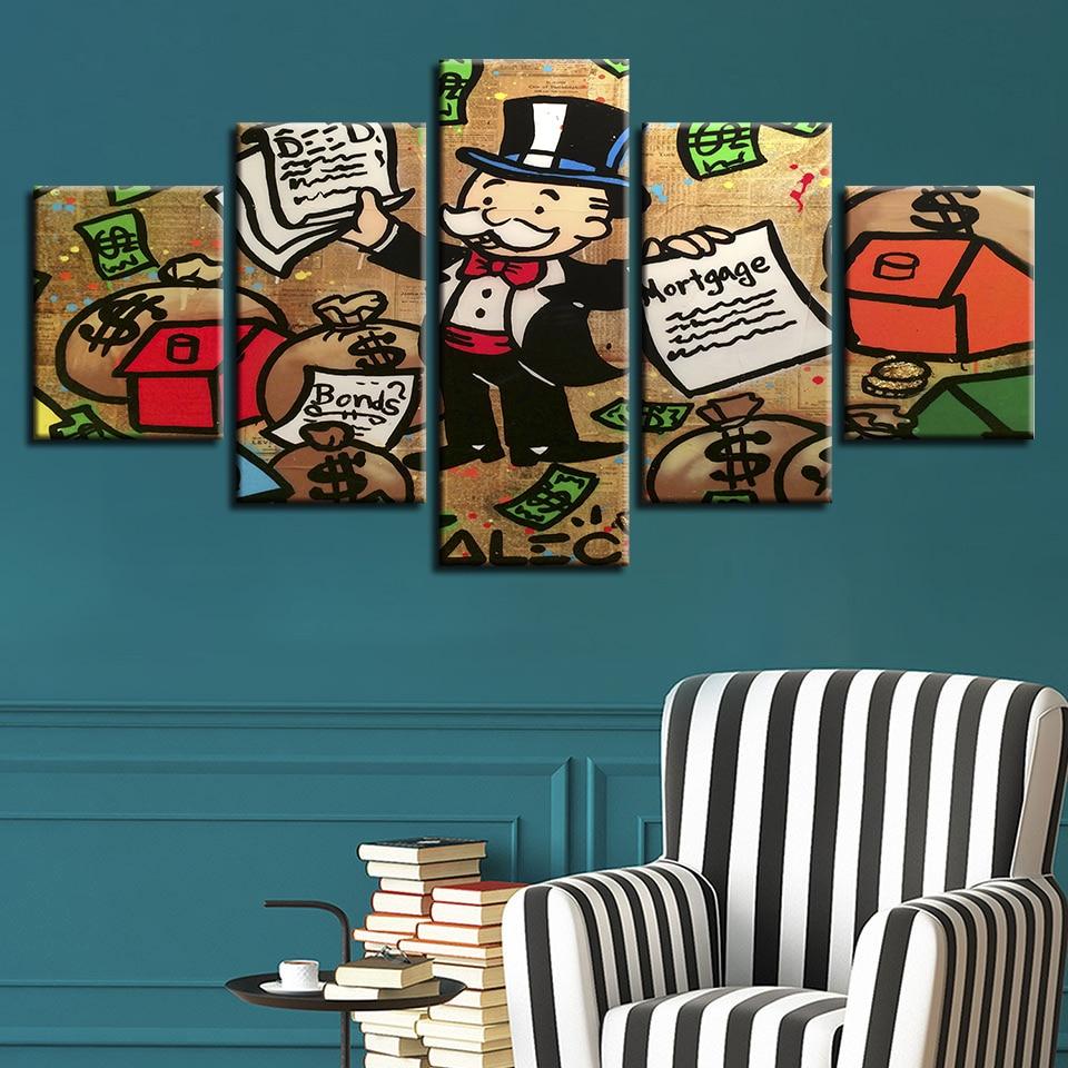 Man Money Bag And Letter – Cartoon Canvas Wall Art