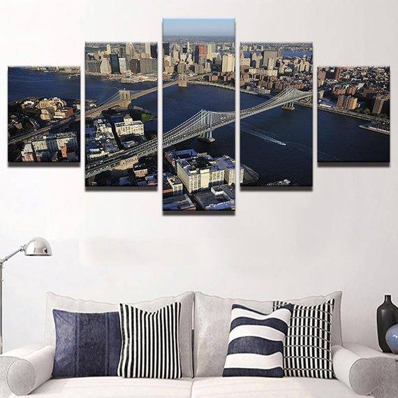 Manhattan And Brooklyn Bridge Large – Nature Canvas Wall Art
