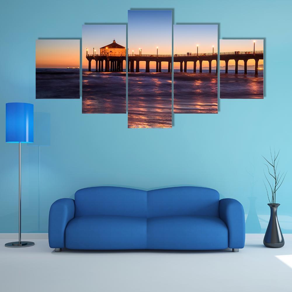 Manhattan Beach Pier At Sunset – Nature Canvas Wall Art