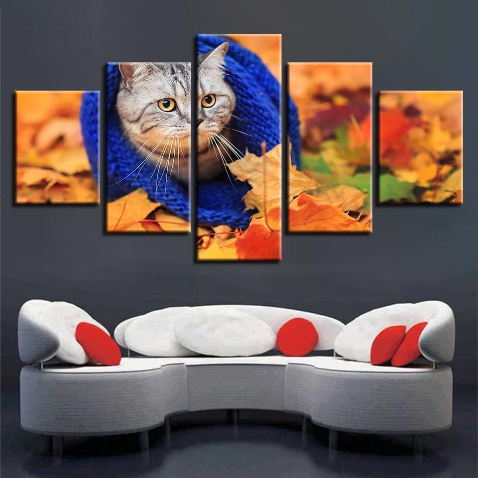 Maple Leaf And Animal Lovely Cats – Animal Canvas Wall Art