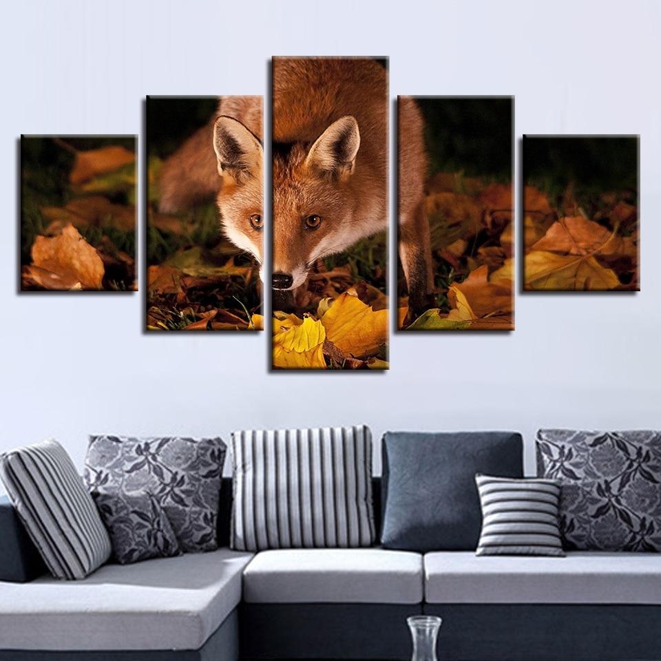 Maple Leaf And Animal Wolf – Animal Canvas Wall Art