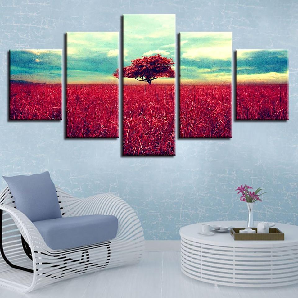 Maple Tree And Red Leaves Grass – Nature Canvas Wall Art