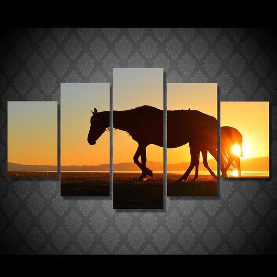 Mare And Foal Sunrise – Animal Canvas Wall Art