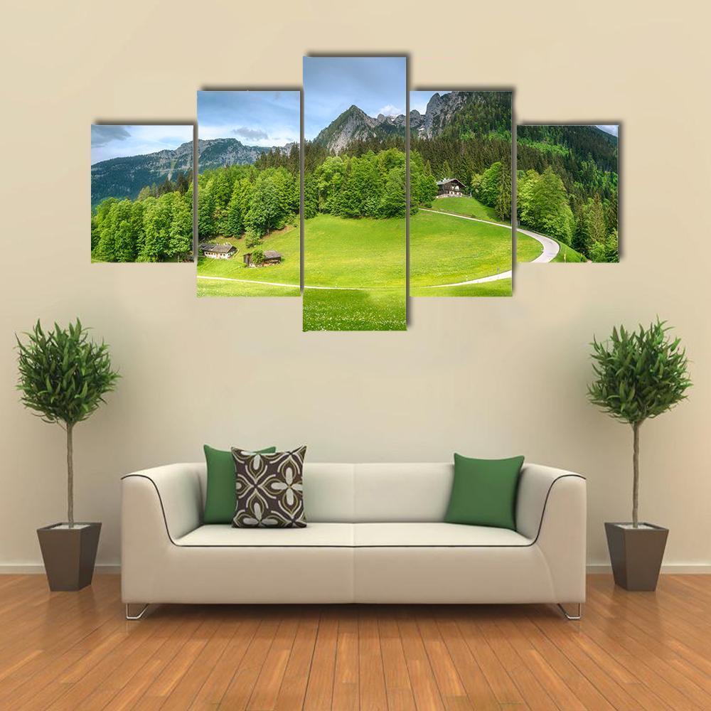 Meadow With Road In Berchtesgaden National Park – Nature Canvas Wall Art