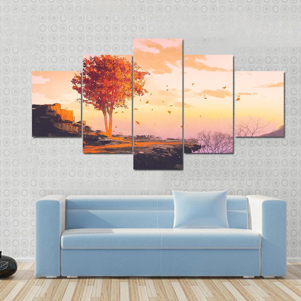 Melting Autumn Tree On Top Of The Mountain – Nature Canvas Wall Art