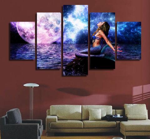 Mermaid And Purple Moon – Nature Canvas Wall Art