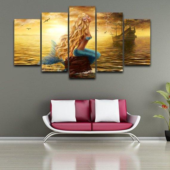 Mermaid Blonde Girl – Abstract Canvas Wall Art