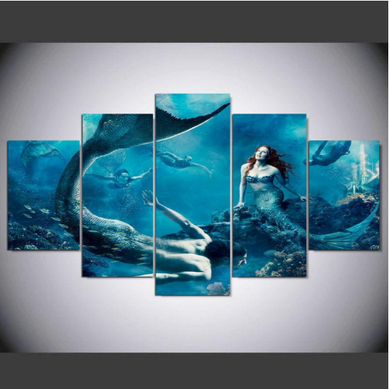 Mermaid Male Female Blue Sea – Movie Canvas Wall Art