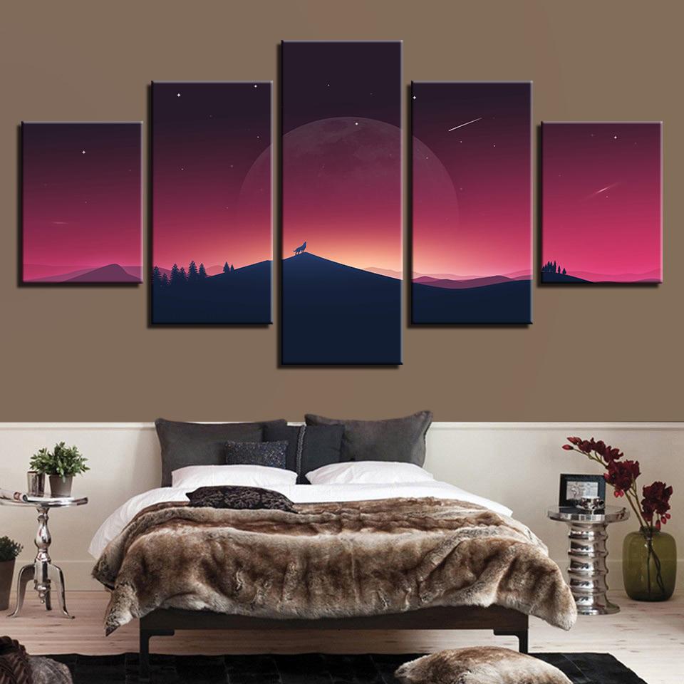 Meteor Tree Moon And Animal Wolf Howling – Nature Canvas Wall Art