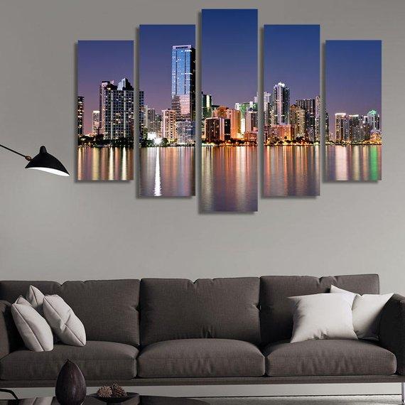 Miami Skyline At Night – Nature Canvas Wall Art