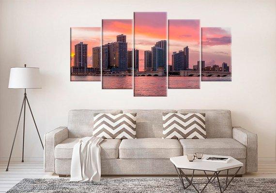 Miami Usa City Sunrises – Nature Canvas Wall Art