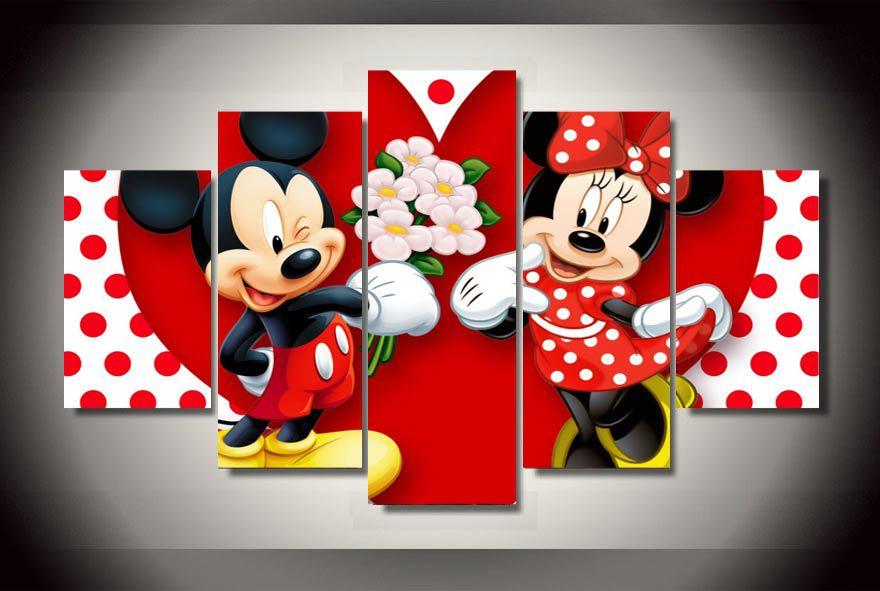 Mickey Mouse Mickey Giving Flowers To Minnie Cartoon Canvas Wall Art